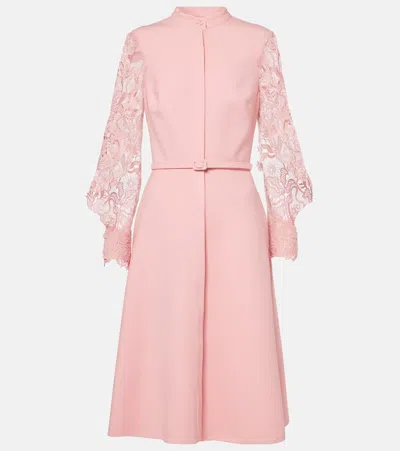 Oscar De La Renta Guipure Lace-trimmed Wool-blend Midi Dress In Tea Rose