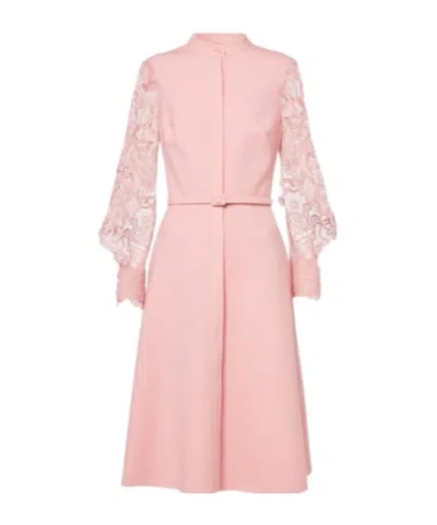 Oscar De La Renta Guipure Lace-trimmed Wool-blend Midi Dress In Pink