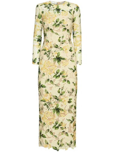 Oscar De La Renta Guipure Maxi Dress In Yellow