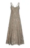 Oscar De La Renta Guipure Midi Dress In Taupe