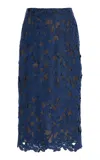 Oscar De La Renta Guipure Midi Skirt In Blue