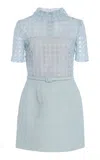 Oscar De La Renta Guipure Tweed Mini Dress In Light Blue