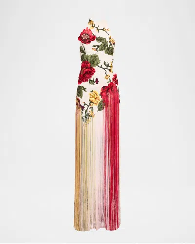 Oscar De La Renta Halter Neck Embroidered Tulle Gown In Pink