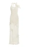 Oscar De La Renta Halter Orchid Crochet Knit Dress In Ivory