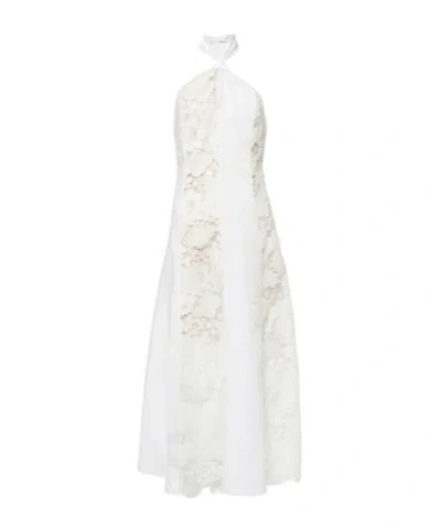 Oscar De La Renta Halterneck Cotton Lace Midi Dress In White