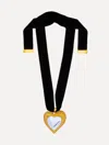 Oscar De La Renta Hammered Heart Velvet Necklace In Black