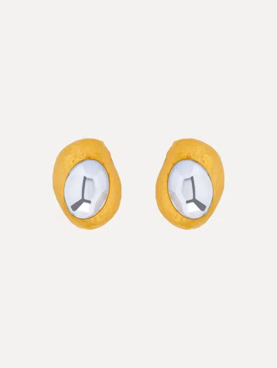 OSCAR DE LA RENTA HAMMERED OVAL CLIP-ON EARRINGS