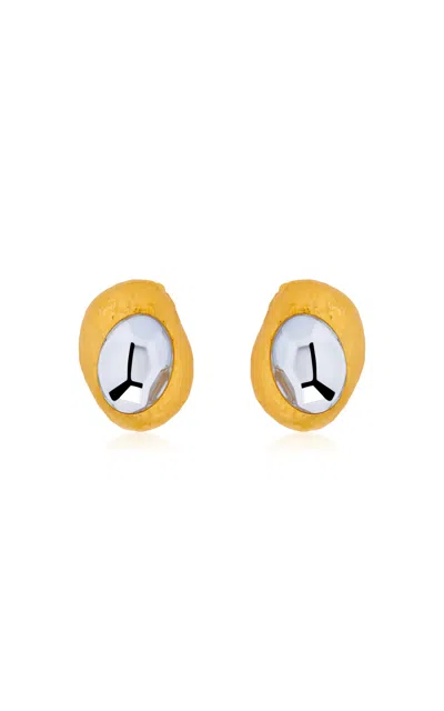 Oscar De La Renta Hammered Oval Stone Earrings