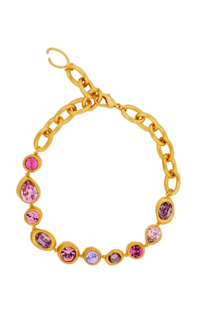 Oscar De La Renta Hammered Stones Chain Necklace In Gold