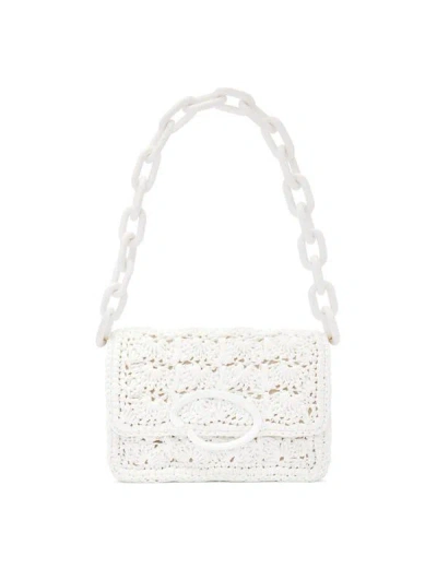 Oscar De La Renta O Crochet Raffia Crossbody Bag In Ivory