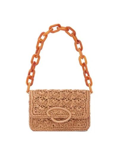 Oscar De La Renta O Crochet Raffia Crossbody Bag In Natural