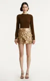 Oscar De La Renta Hand-painted Feather-embellished Tulle Mini Skirt In Gold