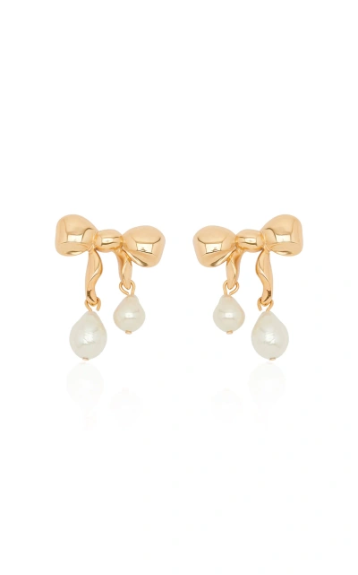 Oscar De La Renta Heart And Bow Pearl Earrings In Gold