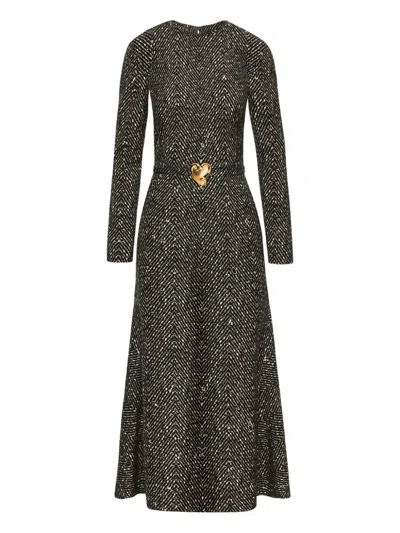 Oscar De La Renta Heart Belt Midi Dress In Multi