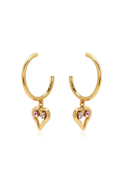 Oscar De La Renta Heart Crystal Charms Hoop Earrings In Pink
