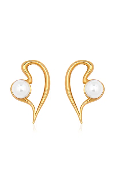 Oscar De La Renta Heart-shapped Pearl Earrings In Gold