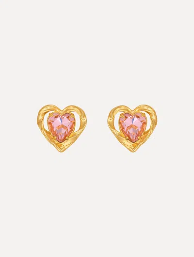 Oscar De La Renta Heart Stone Earrings In Pink
