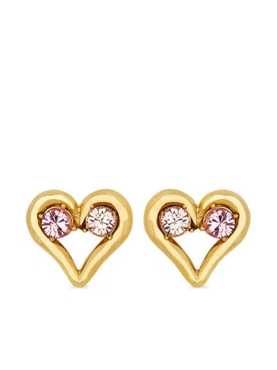Oscar De La Renta Heart Stud Earrings In Gold