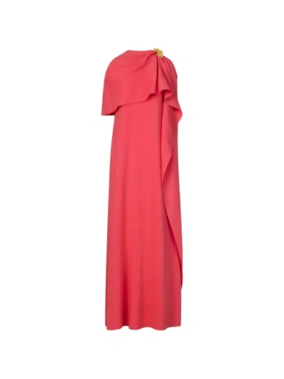 Oscar De La Renta Hibiscus Brooch Georgette Caftan In Pink