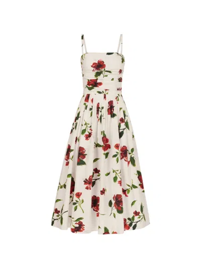 Oscar De La Renta Hibiscus Cotton Poplin Dress In Multi