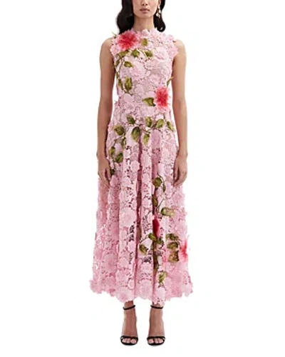 Oscar De La Renta Hibiscus Embroidered Floral Lace Dress In Multi