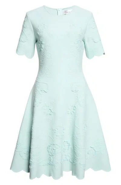 Oscar De La Renta Hibiscus Jacquard Knit Fit & Flare Dress In Blue