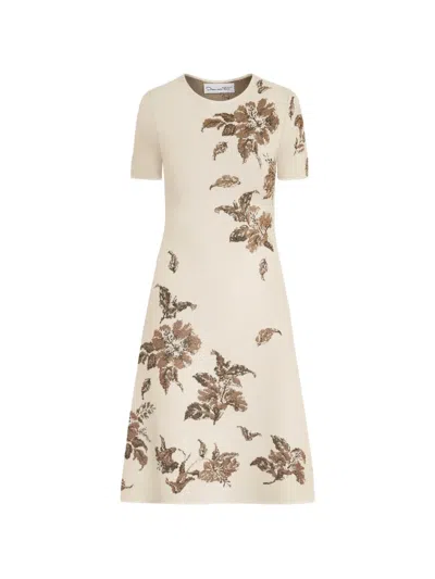Oscar De La Renta 히비스커스 메탈릭 자카드 드레스 In Neutral