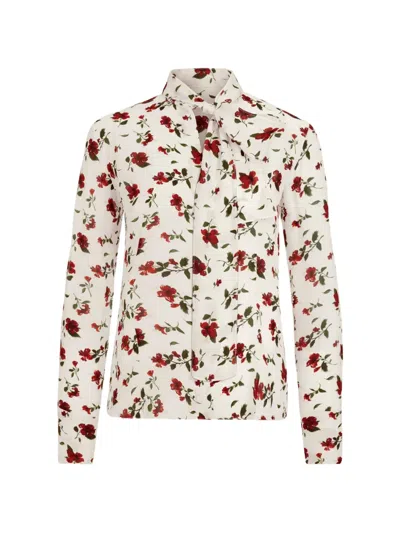 Oscar De La Renta Hibiscus-print Silk Neck-scarf Blouse In Multi