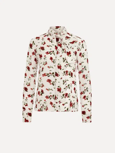 Oscar De La Renta Hibiscus-print Silk Neck-scarf Blouse In Multi
