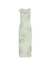 Oscar De La Renta Hibiscus-embroidered Knit Pencil Dress In Blue