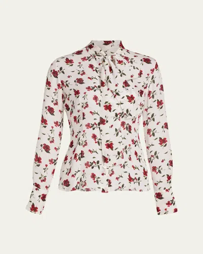 Oscar De La Renta Hibiscus-print Silk Neck-scarf Blouse In Multi