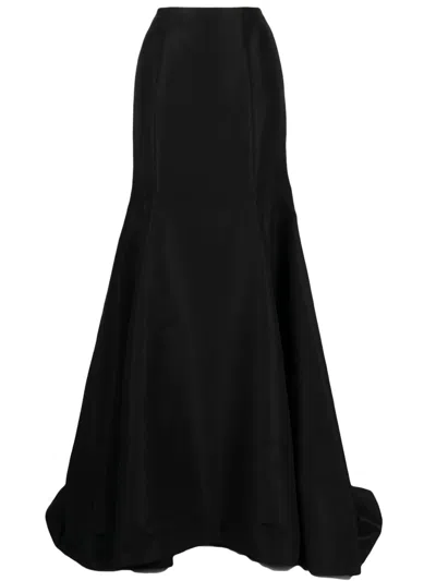 Oscar De La Renta High-waisted Trumpet Silk Skirt In Black