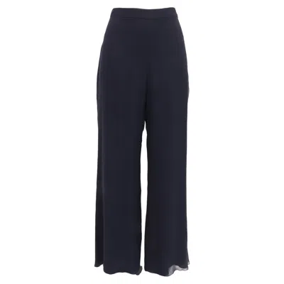 Oscar De La Renta High-waisted Wide-leg Trousers In Navy Blue Silk