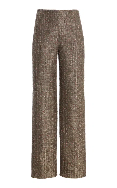 Oscar De La Renta High-rise Lurex Tweed Straight-leg Pants In Brown