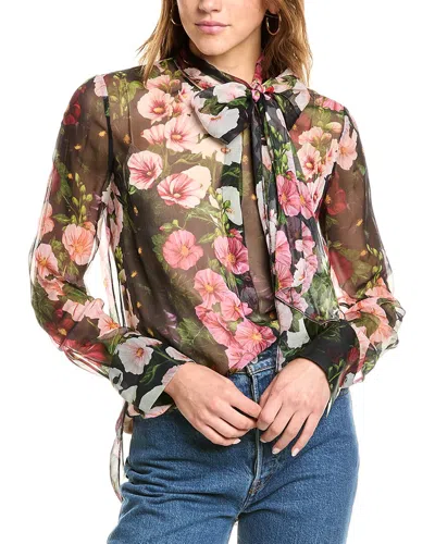 Oscar De La Renta Hollyhock Tie-neck Chiffon Blouse In Pink