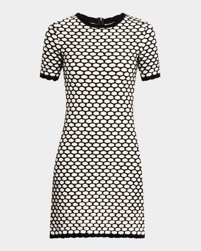 Oscar De La Renta Honeycomb Sequin Knit Dress In Gray