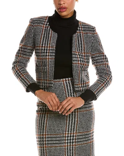 Oscar De La Renta Herringbone Wool-blend Tweed Jacket In Brown