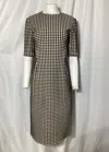 Oscar De La Renta Houndstooth Knee Length Dress In Black Cotton In Black