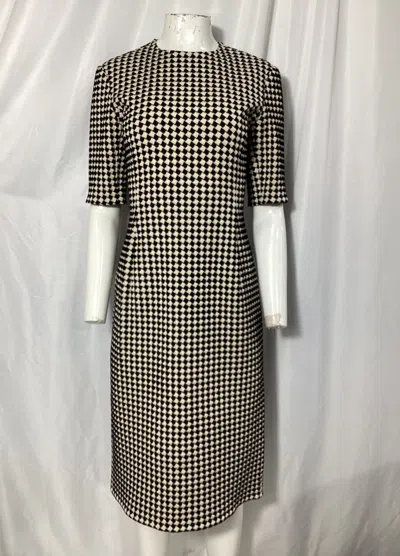 Oscar De La Renta Houndstooth Knee Length Dress In Black Cotton