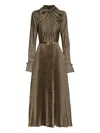 Oscar De La Renta Houndstooth Pleated Midi Dress In Brown
