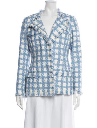 Pre-owned Oscar De La Renta Houndstooth Print Blazer In Blue