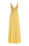 Oscar De La Renta Hoya Flowers Embroidered Maxi Dress In Yellow