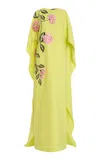 Oscar De La Renta Hoya Flowers Embroidered Wool-blend Caftan In Green
