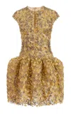 Oscar De La Renta Hoya Flowers Puffed-skirt Cocktail Mini Dress In Yellow
