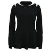 Oscar De La Renta Illusion Cutout Peplum Sweater In Black Wool In Black