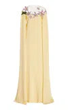 Oscar De La Renta Illusion Neck Orchid Threadwork Cape Back Caftan In Yellow