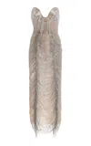 Oscar De La Renta Illusion Strapless Tulle Cocktail Midi Dress In Gold