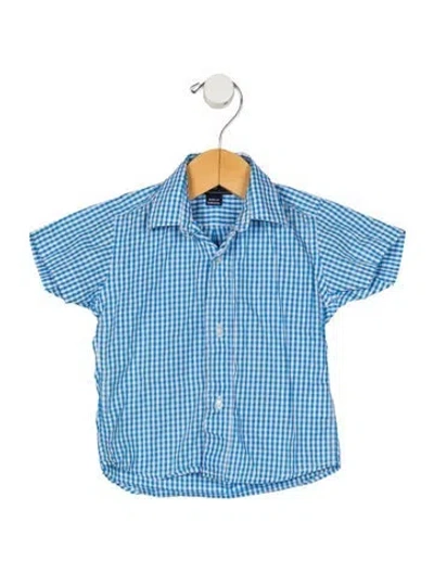 Pre-owned Oscar De La Renta Babies' Infant Boys Pattern Printed Button Closure Shirt In Blue