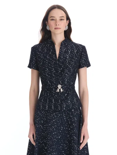 Oscar De La Renta Iris Belt Sequin Tweed Jacket In Black