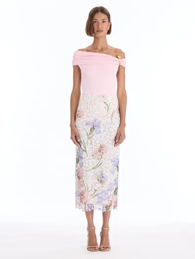 Oscar De La Renta Iris Brooch Off-shoulder Blouse